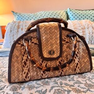 Woven Handbag with Bamboo Handles